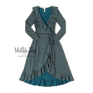 Matilda Jane size SMALL Women’s Blue Polka Dot Long Sleeve Reunion Wrap Dress